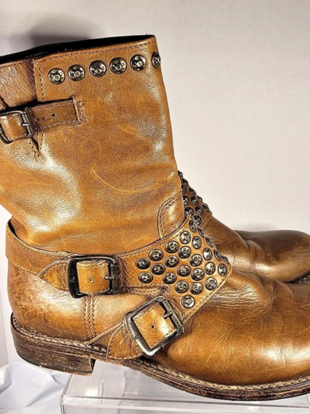 Frye Womens Brown Leather Jenna 76795 Studded Moto Biker Western Boots 9B (S2)